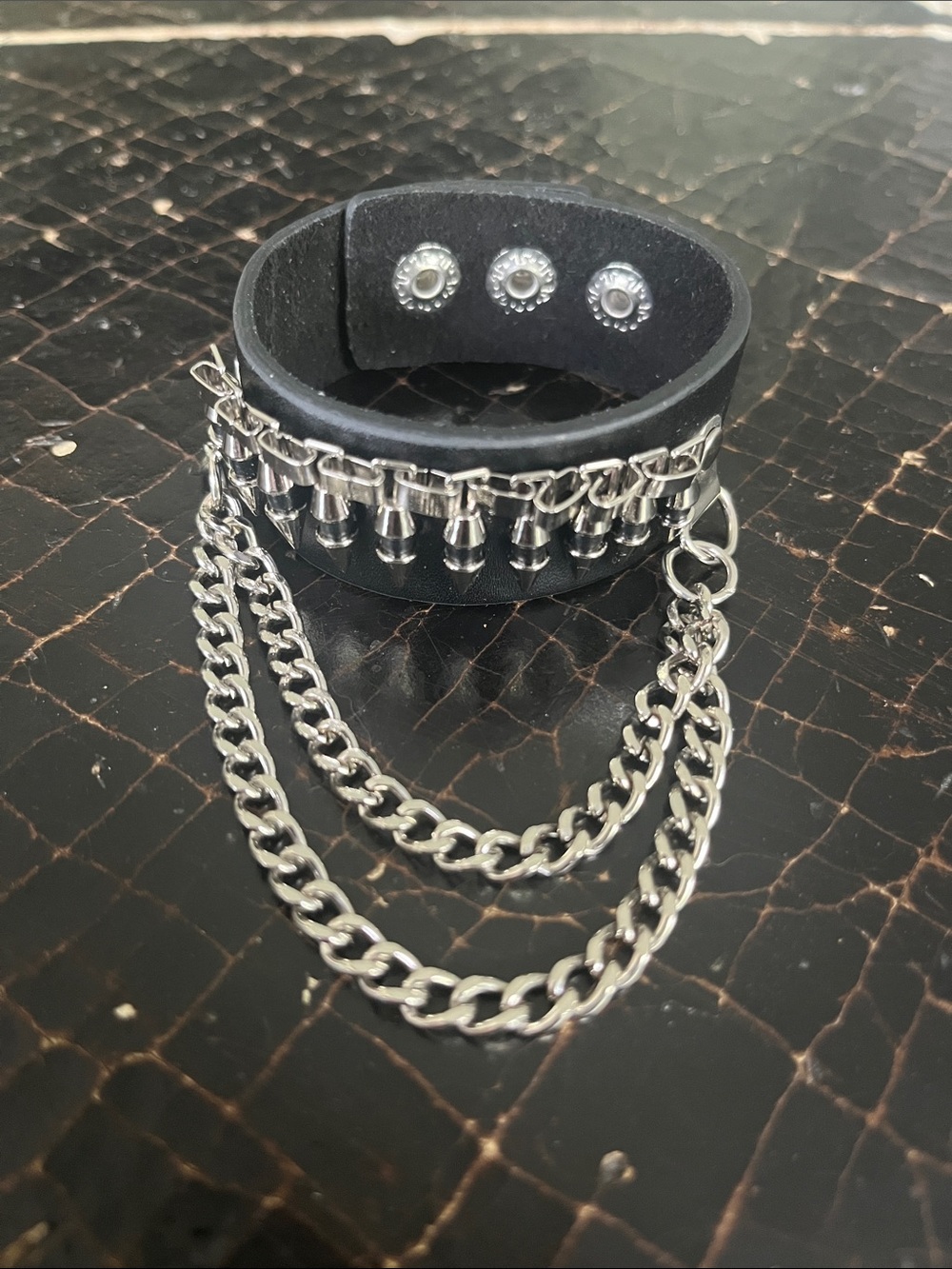 Black Faux Leather Chain & Stud Bracelet
